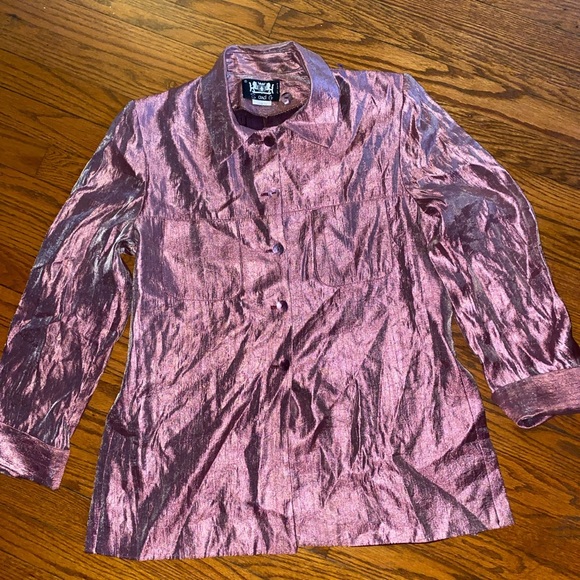 S&G Paris Metallic iridescent Silky Blouse Top L - Picture 5 of 13